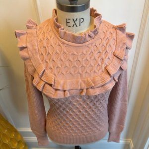 Ruffle Yoke Honey Comb Textured Pullover Sweater